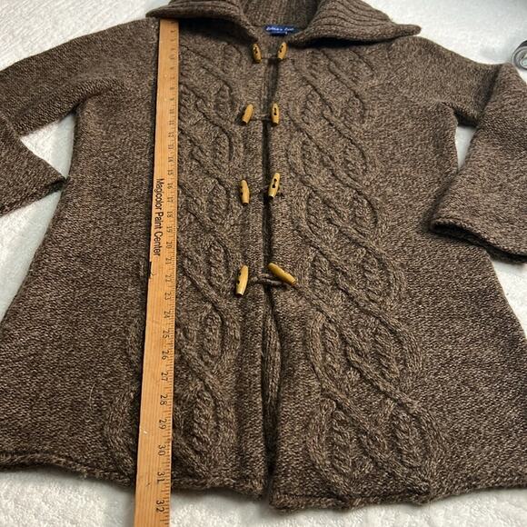 Eagle’s Eye Wool brown cable knit sweater jackets with wooden button closure M - Picture 4 of 7